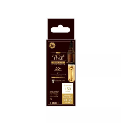 GE Lighting 258496 3 Watt T6 Shape Vintage LED Bulb, Warm White