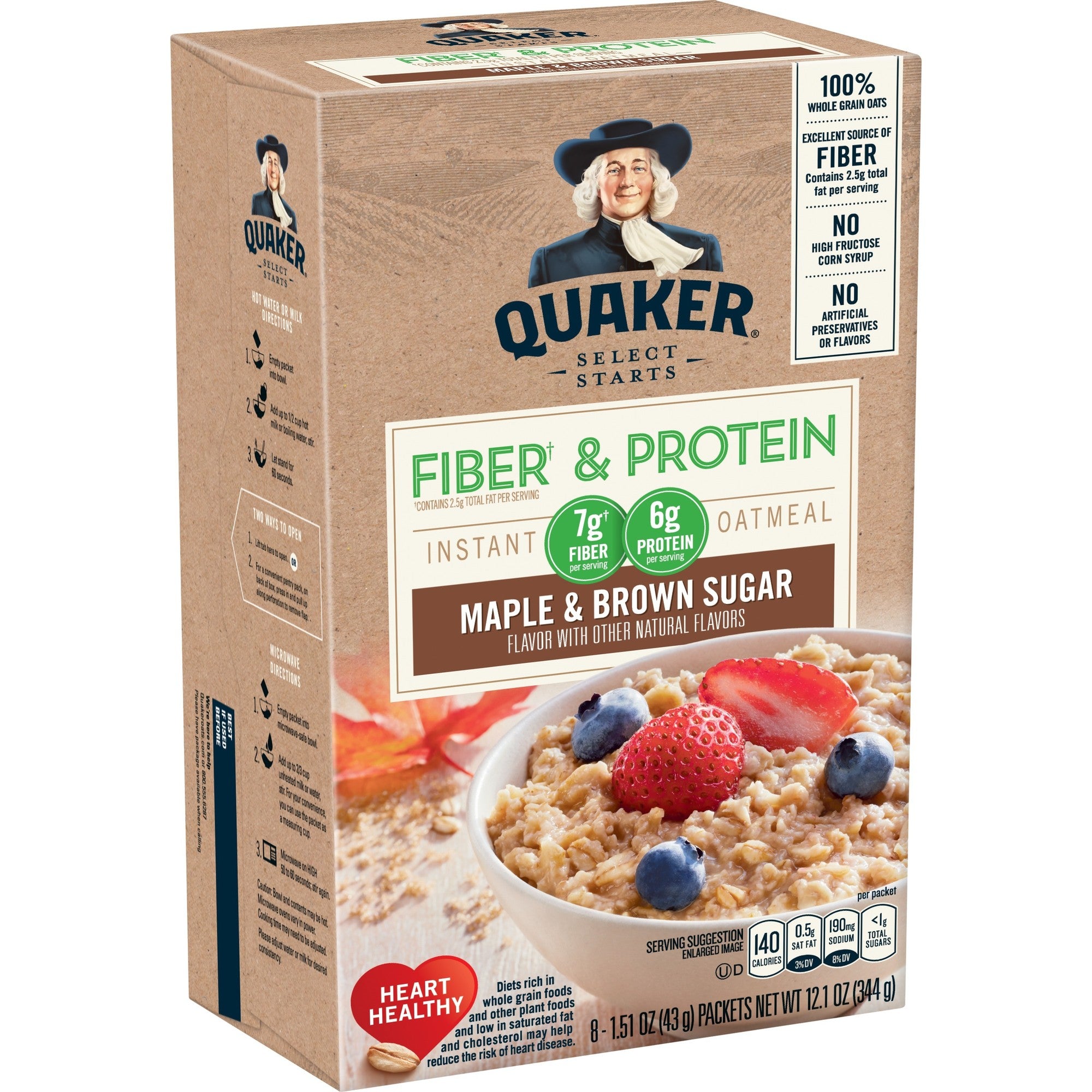 Quaker  Fiber & Protein Instant Oatmeal  Maple & Brown Sugar  1.51 Oz  8 Packets