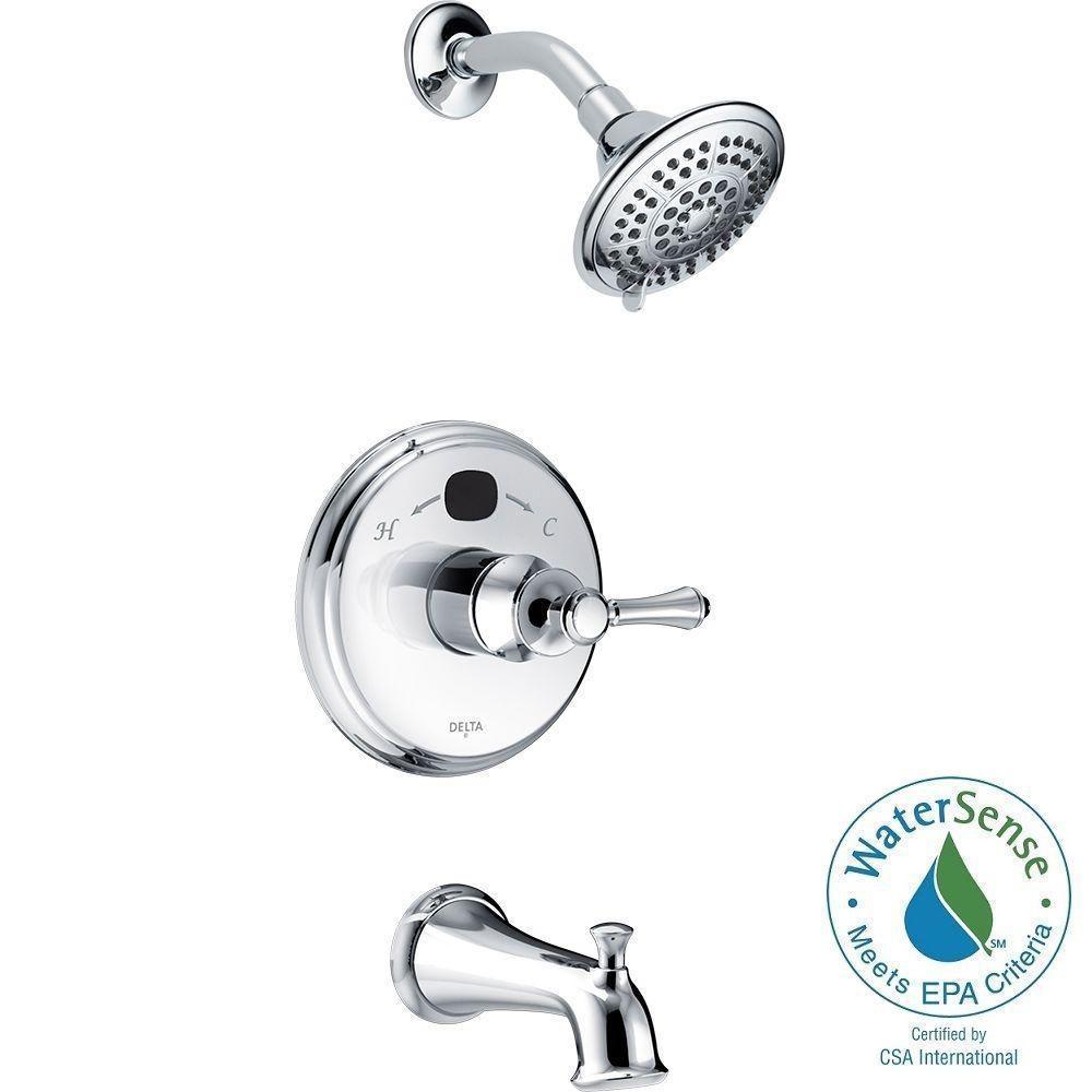 Delta Temp2O LED Digital Temperature Display Single-Handle 5-Spray Tub and Shower Faucet in Chrome (Valve Included), Grey
