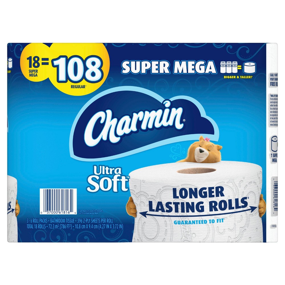 Charmin Ultra Soft Toilet Paper - 18 Super Mega Rolls