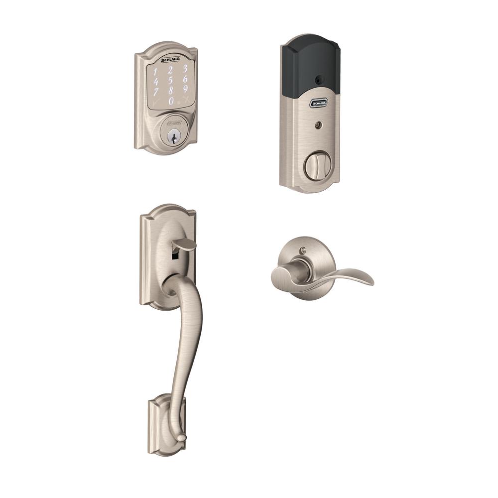 Schlage Camelot Satin Nickel Sense Smart Lock with Accent Lever Door Handleset