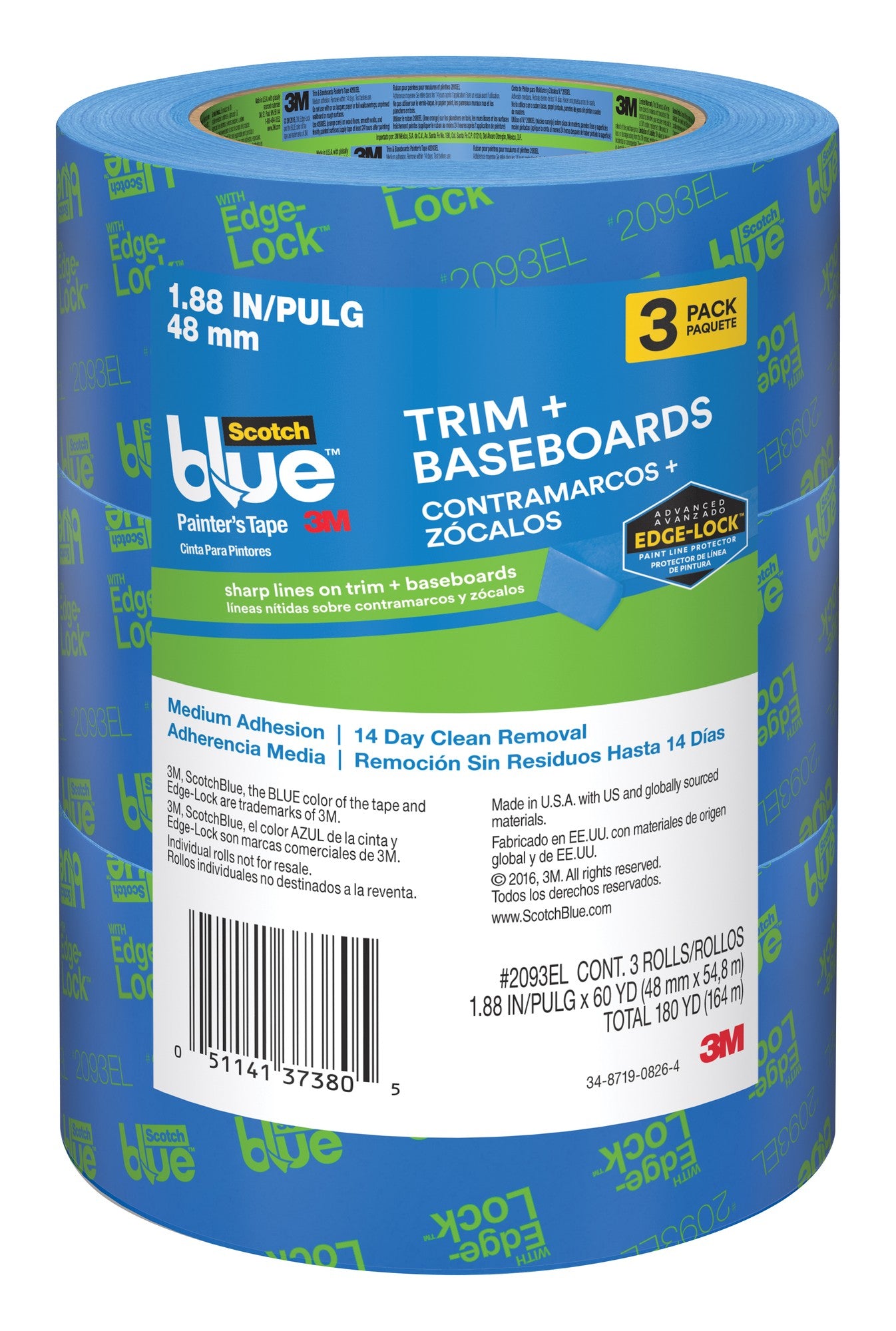 3M ScotchBlue 1.88 in. X 60 Yds. Sharp Lines Multi-Surface Painter's Tape with Edge-Lock (3-Pack)