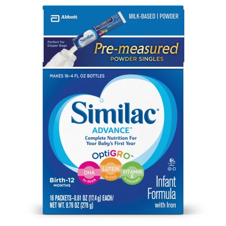 Similac Advance Infant Formula with Iron, on-the-Go Powder Sticks, 0.61 Oz (Pack of 64)