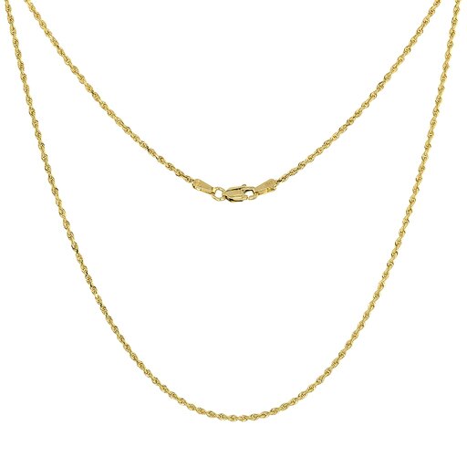 Solid Yellow 10K Gold Rope Chain Necklace 1.5 Mm - 4mm Diamond-Cut Assorted Lengths Available