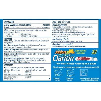Juniors' Claritin RediTabs 24 Hour Allergy Relief Dissolving Tablets - Loratadine - 10ct