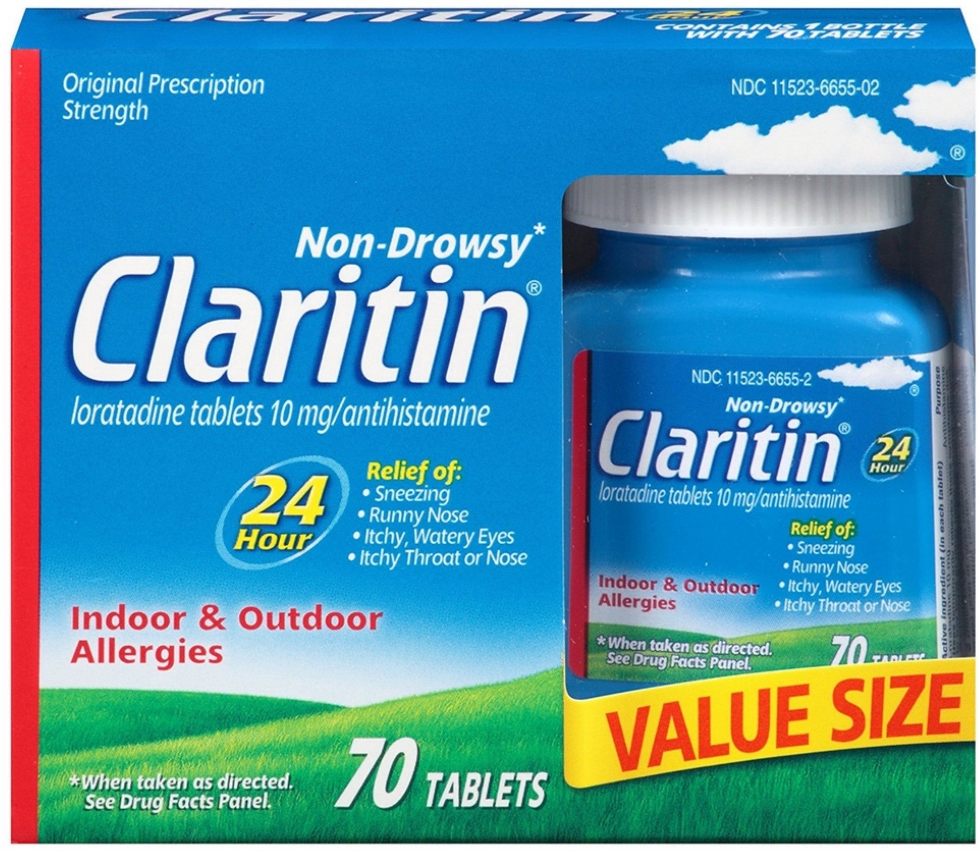 CLARITIN 24 Hour Non Drowsy 10 Mg Allergy Relief Tablets  70 Ct  6-Pack