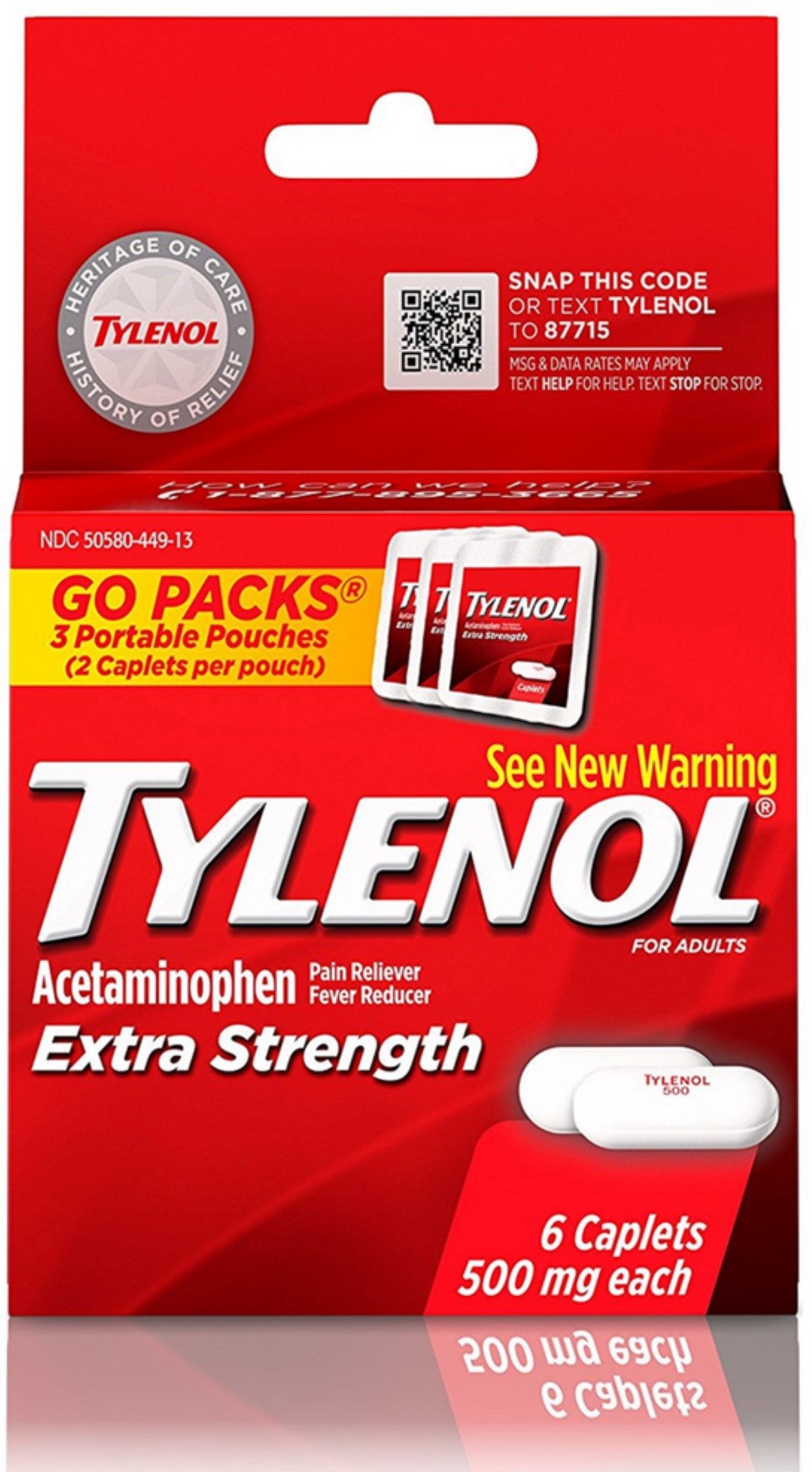 TYLENOL Pain Reliever Fever Reducer Caplets Extra Strength  500 Mg 6 Caplets (Pack of 4)