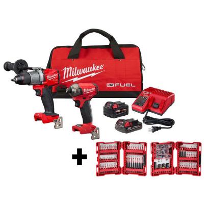 Milwaukee M18 FUEL 18-Volt Lithium-Ion Brushless Cordless Surge Impact Driver/Hammer Drill Combo Kit with Bit Set (100-Piece)