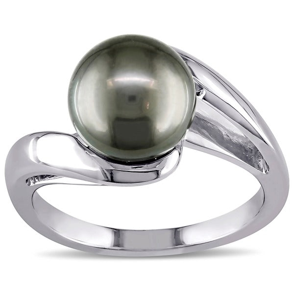 Miadora 10k White Gold Black Tahitian Pearl Ring (8-9 Mm) (6.5)
