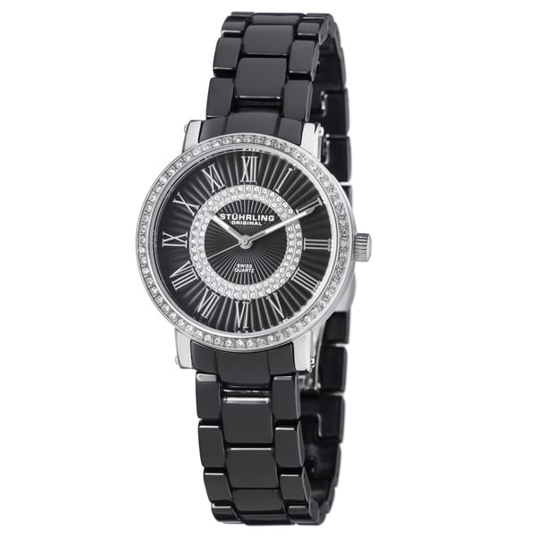 Stuhrling Original Women's Fusion Swiss Quartz Crystal Black Ceramic Bracelet Watch (Stuhrling Original Women's Watch)