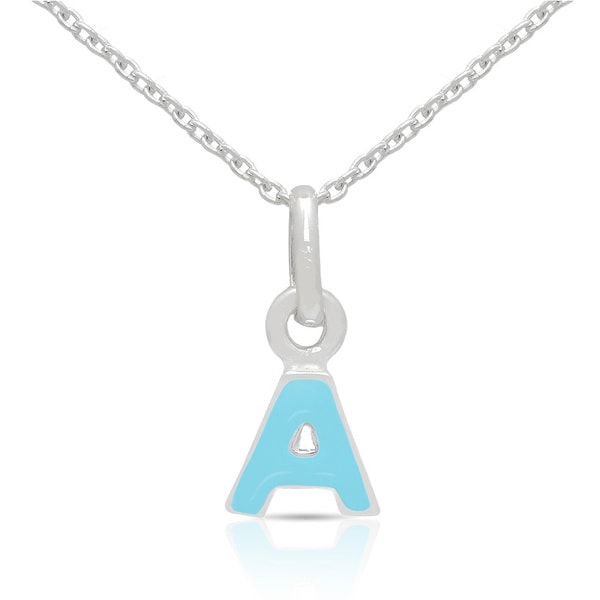 Molly and Emma Sterling Silver Blue Enamel a to Z Option Initial Necklaces (Blue/M)
