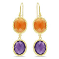 Miadora Yellow Gold Plated Silver Amethyst and Carnelian Dangle Earrings