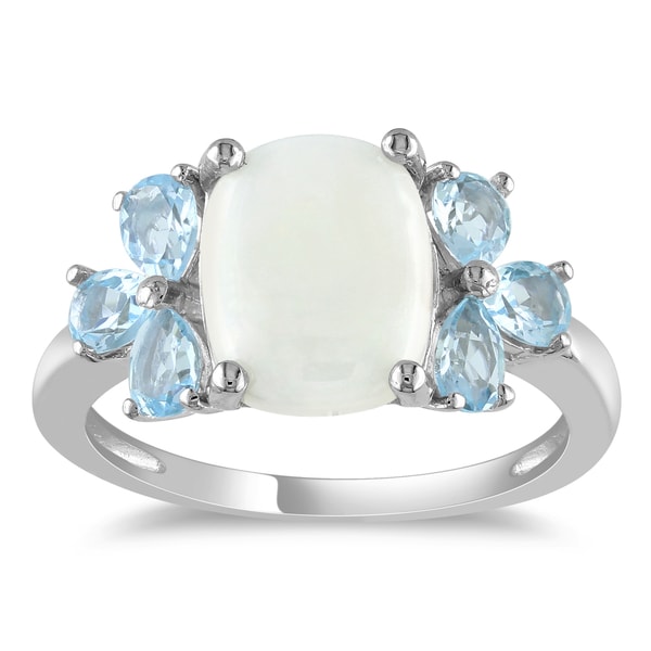 Miadora Sterling Silver 3ct TGW Opal and Blue Topaz Cocktail Ring