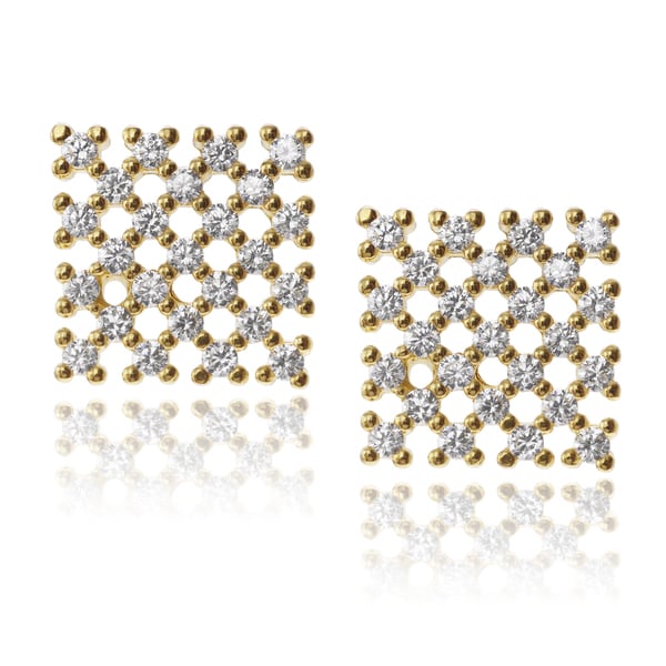 Journee Collection Plated Sterling Silver CZ Checkered Square Stud Earrings