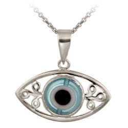 Glitzy Rocks Sterling Silver Enamel and Glass Evil Eye Necklace (SP4623-LBL-18)