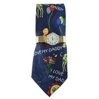 I Love My Daddy' Novelty Tie and Gold Stretch Band Watch Set (Gold Stretch Band Watch and Daddy Necktie Set)