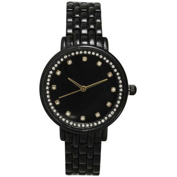 Olivia Pratt Women's Petite Rhinestone Dial Metal Cuff Watch