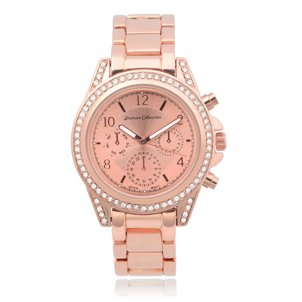 Geneva Platinum Rhinestone Round Face Link Watch