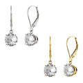 10k White Gold or Yellow Gold 8mm Round Genuine White Topaz Leverback Dangle Earrings (White - White)