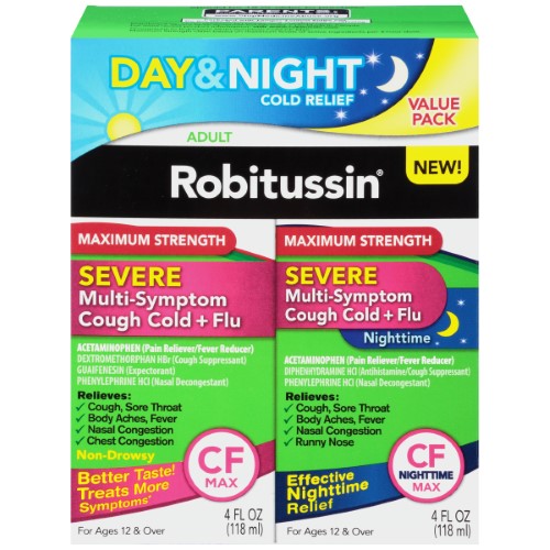 Robitussin Maximum Strength Severe Multi-Symptom Cough Cold + Flu Day & Night Value Pack, . Bottles - 8 Oz | CVS