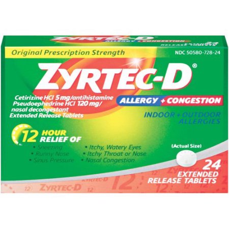 Tylenol, Zyrtec-D Allergy and Congestion, Extended Release Tablets 24 Tabs