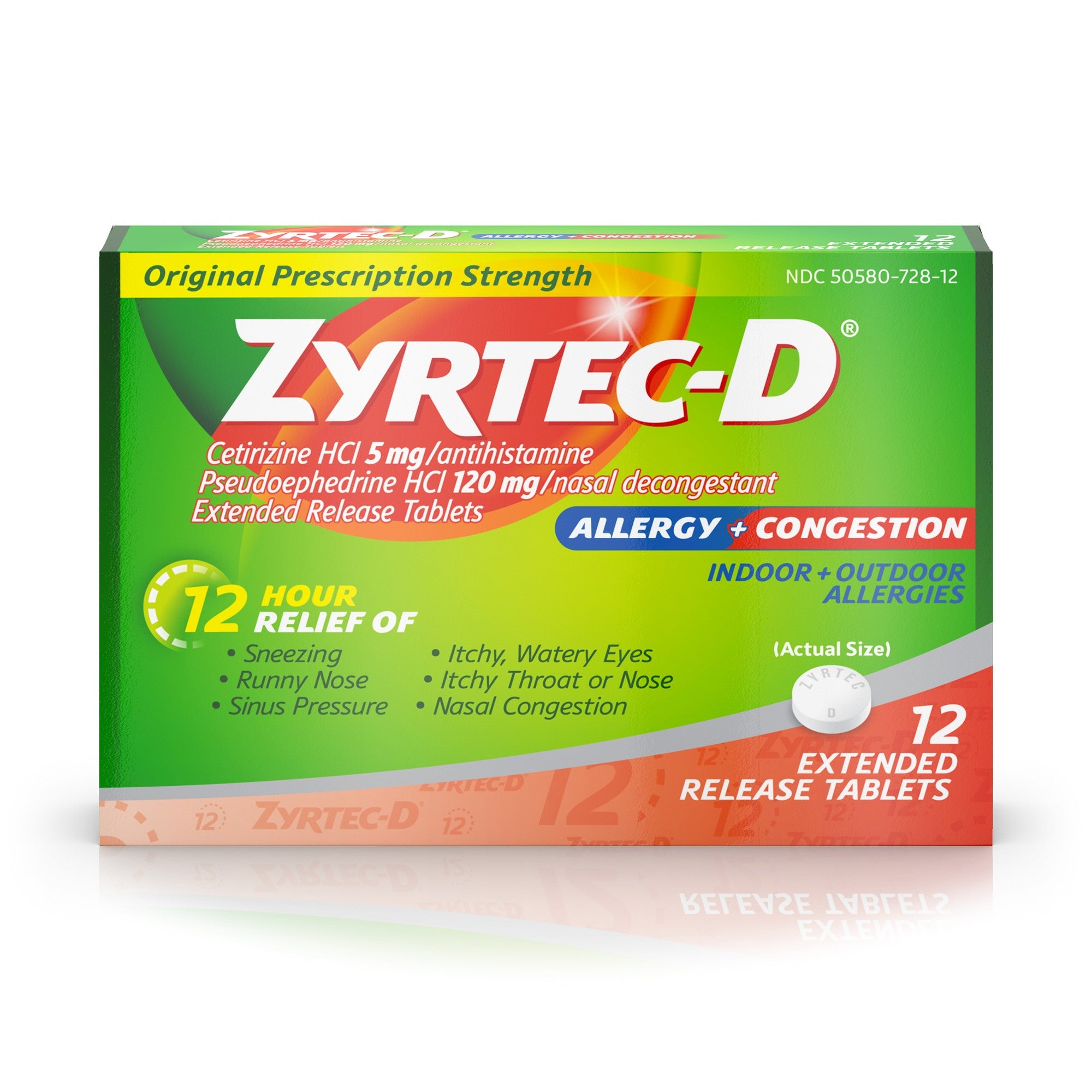 Tylenol, Zyrtec-D Allergy and Congestion, Extended Release Tablets 12 Tabs