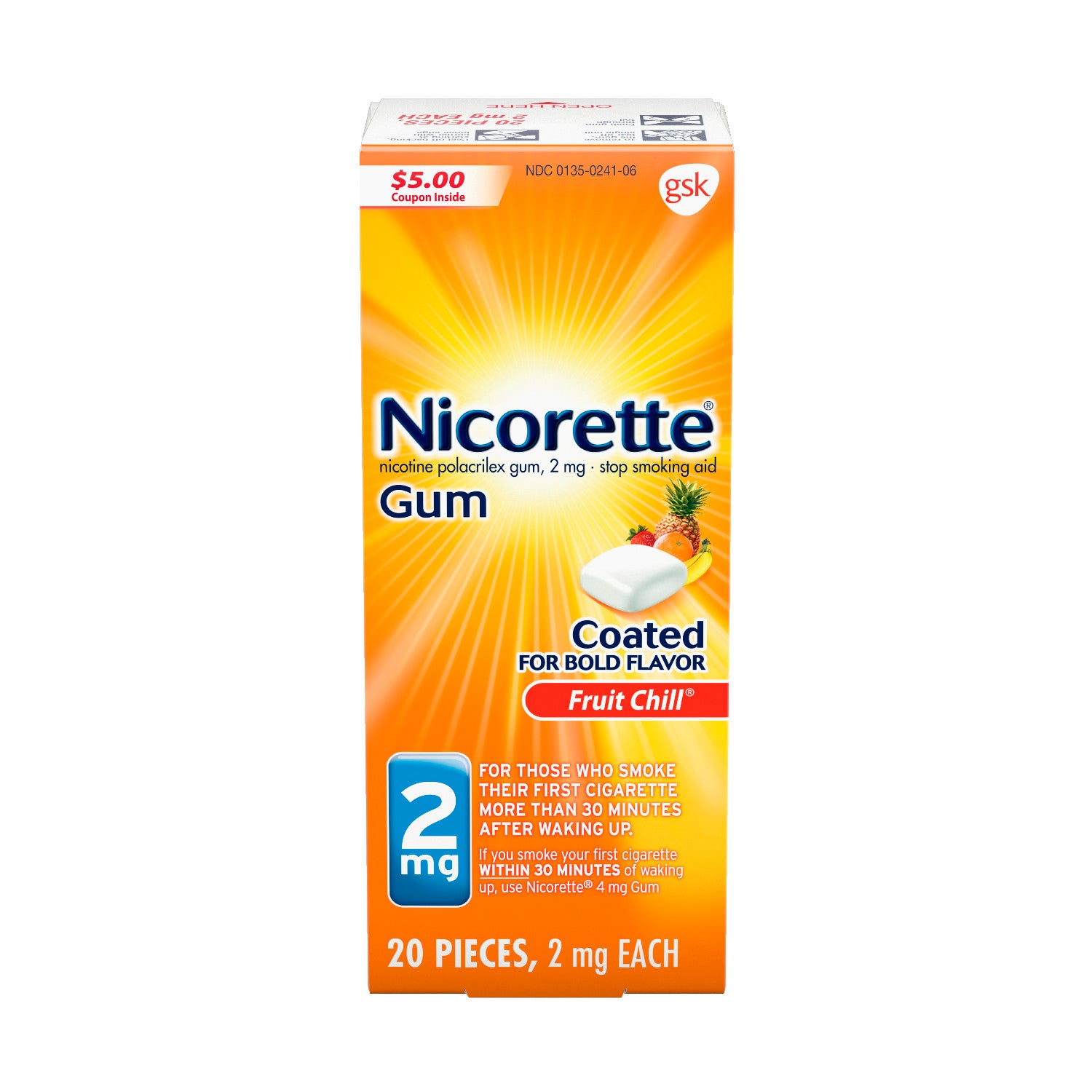 Nicorette Nicotine Gum to Stop Smoking  Fruit Chill Flavor  2 Mg  20 Count
