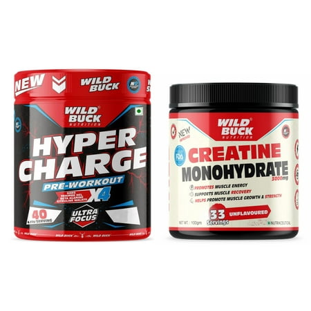 Wild Buck Hyper Charge Pre-X4 Hardcore Pre-Workout Supplement Powder with Creatine Monohydrate  Arginine Aakg  Explosive Muscle Pump  Caffeinated Punc