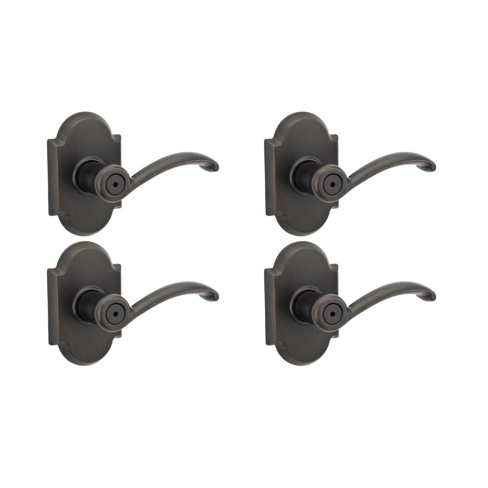 Kwikset Austin Venetian Bronze Privacy Bed/Bath Door Handle (4-Pack) with Lock