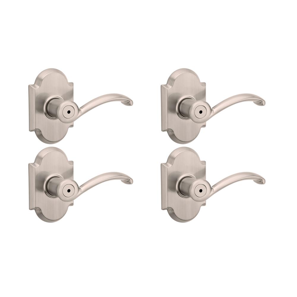 Kwikset Austin Satin Nickel Privacy Bed/Bath Door Handle (4-Pack) with Lock