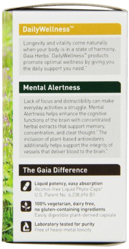 Gaia Herbs Mental Alertness Vegan Liquid Capsules, 60 Count - Memory and Focus Supplement, Enhance Mental Performance, Boost Brain Blood Flow