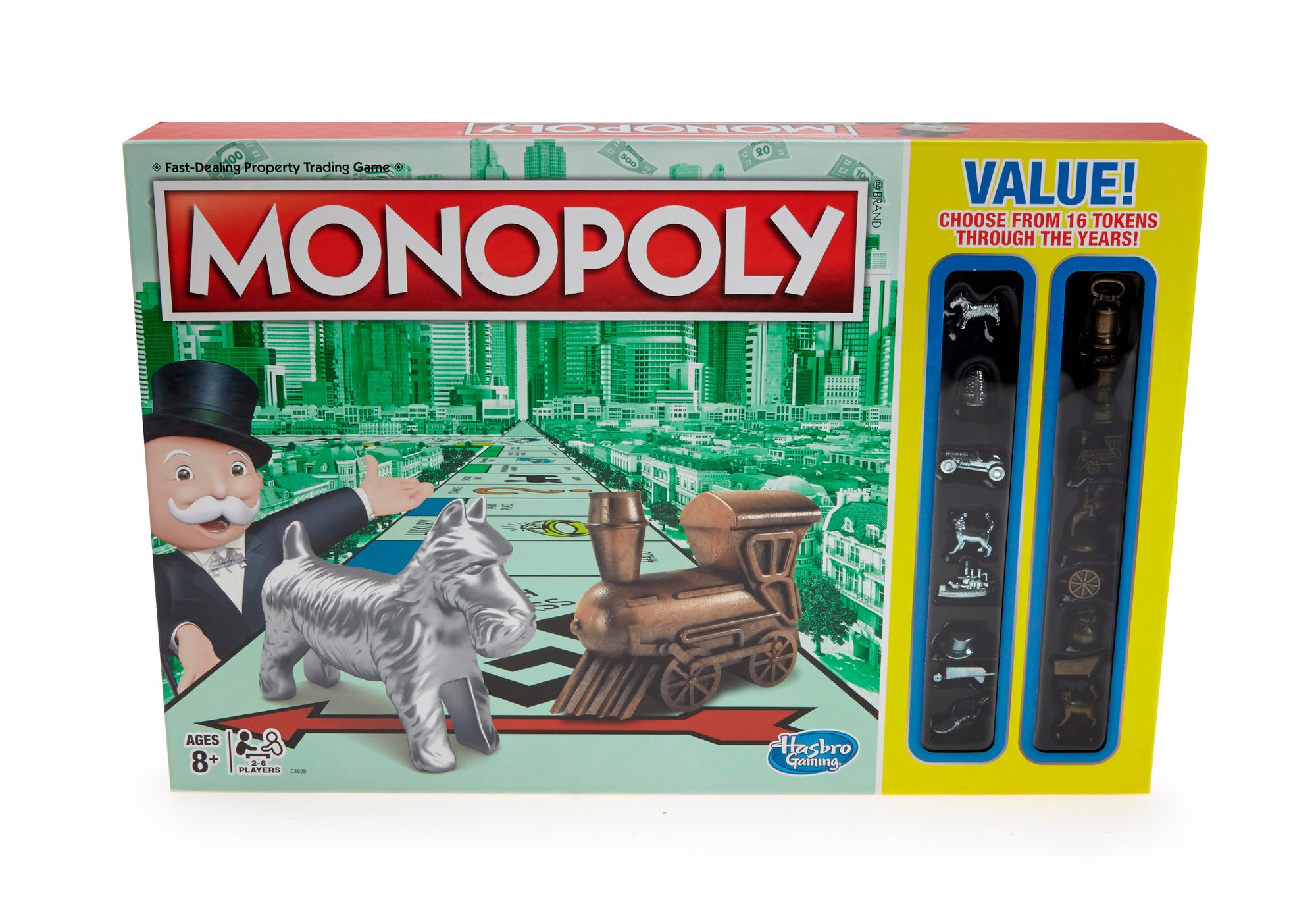 Monopoly 2017 Traditional Look Board Game with Bonus 16 Different Tokens Including Thimble Boot and Wheelbarrow
