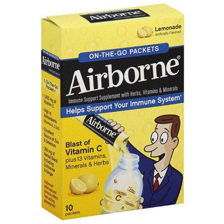 Airborne on-the-go Immune Support Packet, Lemonade, 10/Pack,Size: Med
