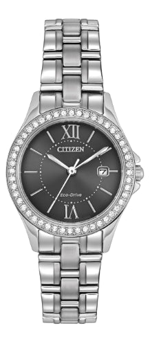 Women's Eco-Drive Crystal Accented Stainless Steel Watch, 30mm