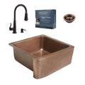 SINKOLOGY Monet Farmhouse Apron Front Copper All-in-One 25 in. Single Bowl Kitchen Sink with Pfister Ashfield Faucet and Strainer, Antique Copper