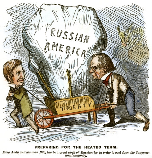 Cartoon Alaska Purchase 1867 Preparing for the Heated Term American Cartoon on the Purchase of Alaska by Billy (Secretary of State William H Seward) a