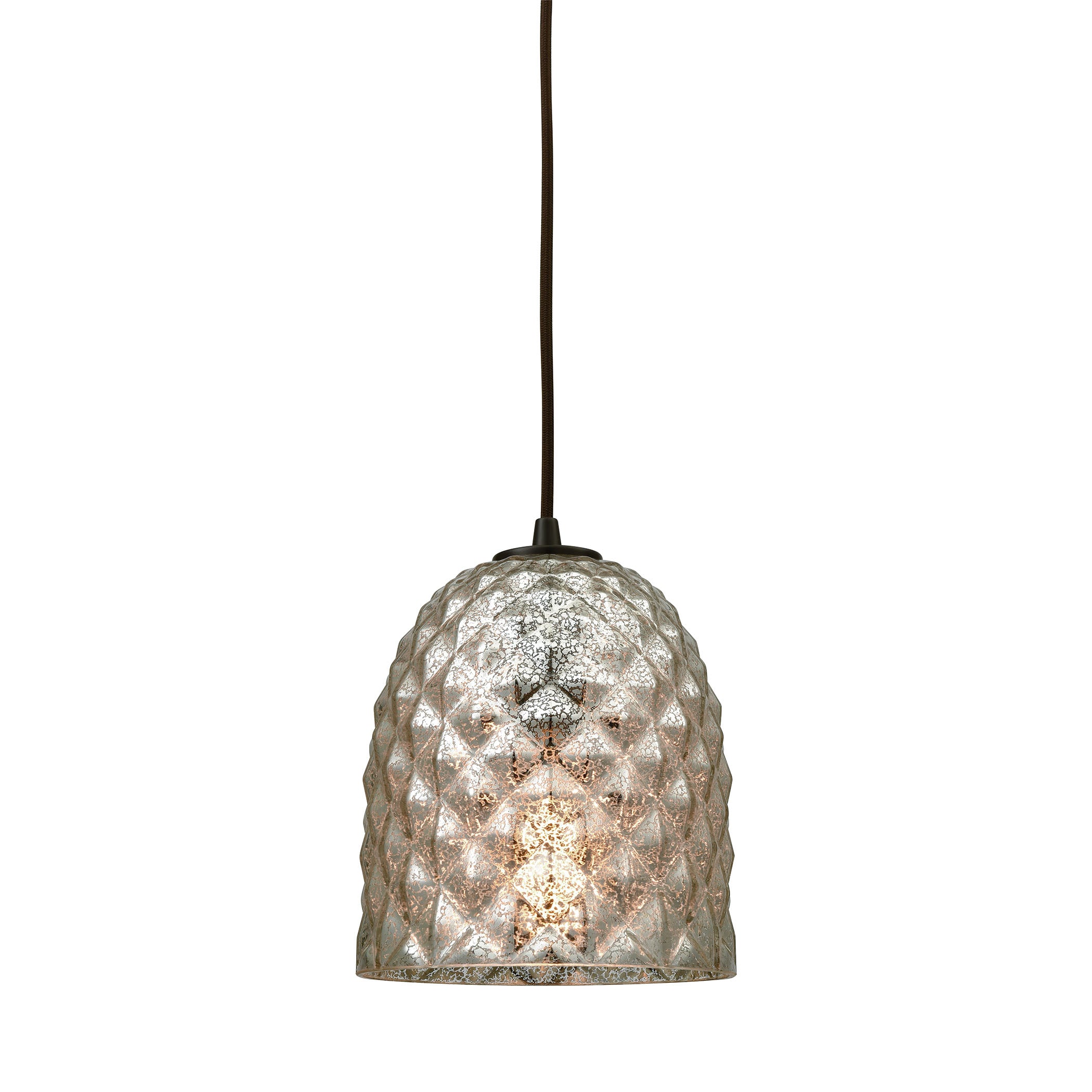 Brimley 1 Light Pendant in Oil Rubbed Bronze with Raised Diamond Texture Mercury Glass - Includes Recessed Lighting Kit