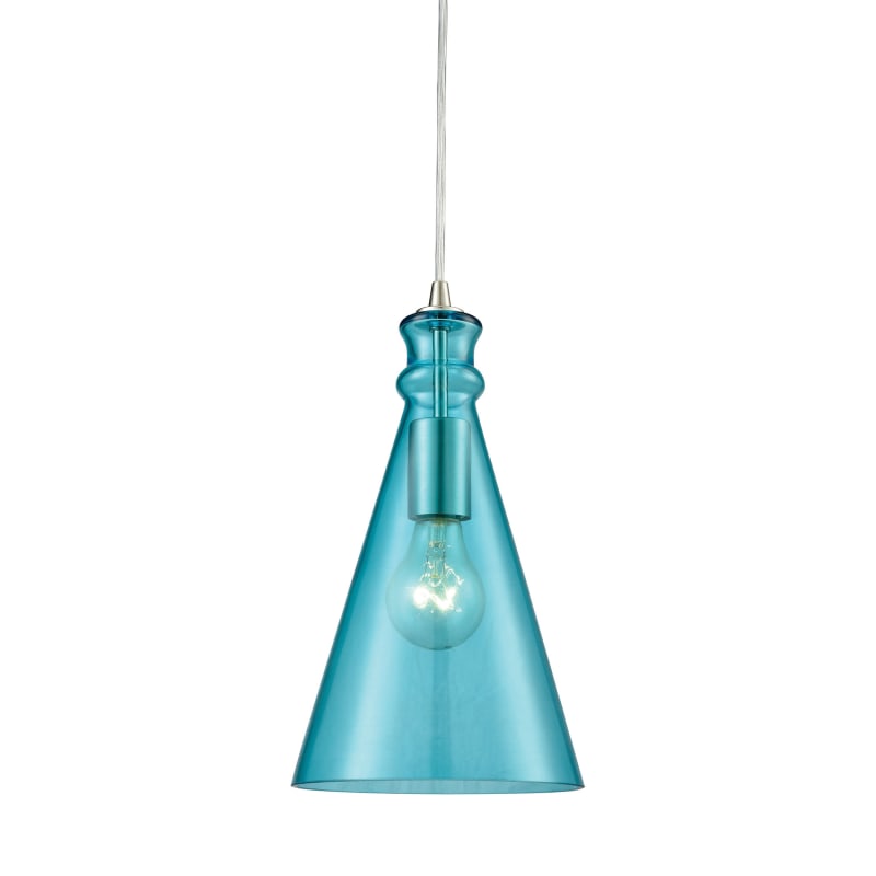 Parson 1 Light Pendant in Satin Nickel with Aqua Glass - Includes Recessed Lighting Kit