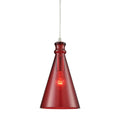 Parson 1 Light Pendant in Satin Nickel with Wine Red Glass - Includes Recessed Lighting Kit