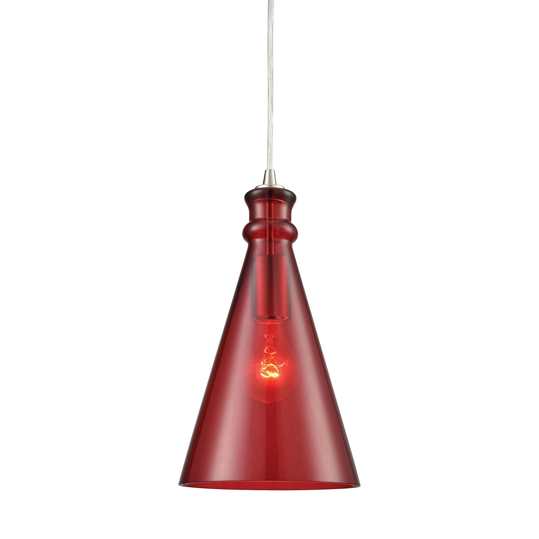 Parson 1 Light Pendant in Satin Nickel with Wine Red Glass - Includes Recessed Lighting Kit