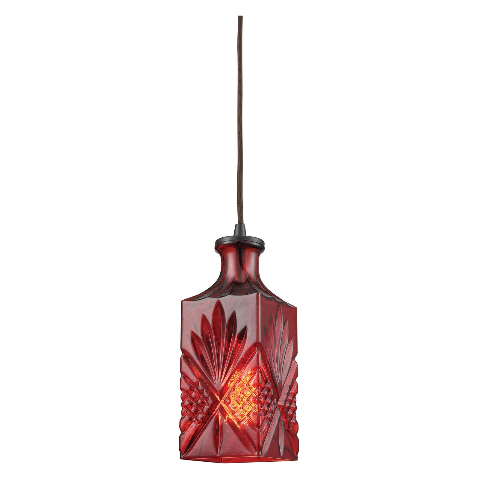 Giovanna 1 Light Pendant in Oil Rubbed Bronze with Wine Red Decanter Glass - Includes Recessed Lighting Kit