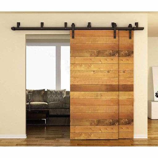 Everbilt Home Furniture Metal Track Industrail Material Roller Sliding Double Bypass Doors Hardware Kit Black Heavy System (6.6FT / Two Doors Set)
