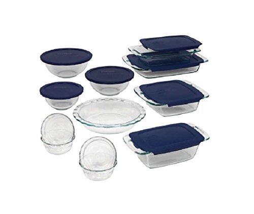 Pyrex Easy Grab 19-Piece Glass Bakeware Set with Blue Lids