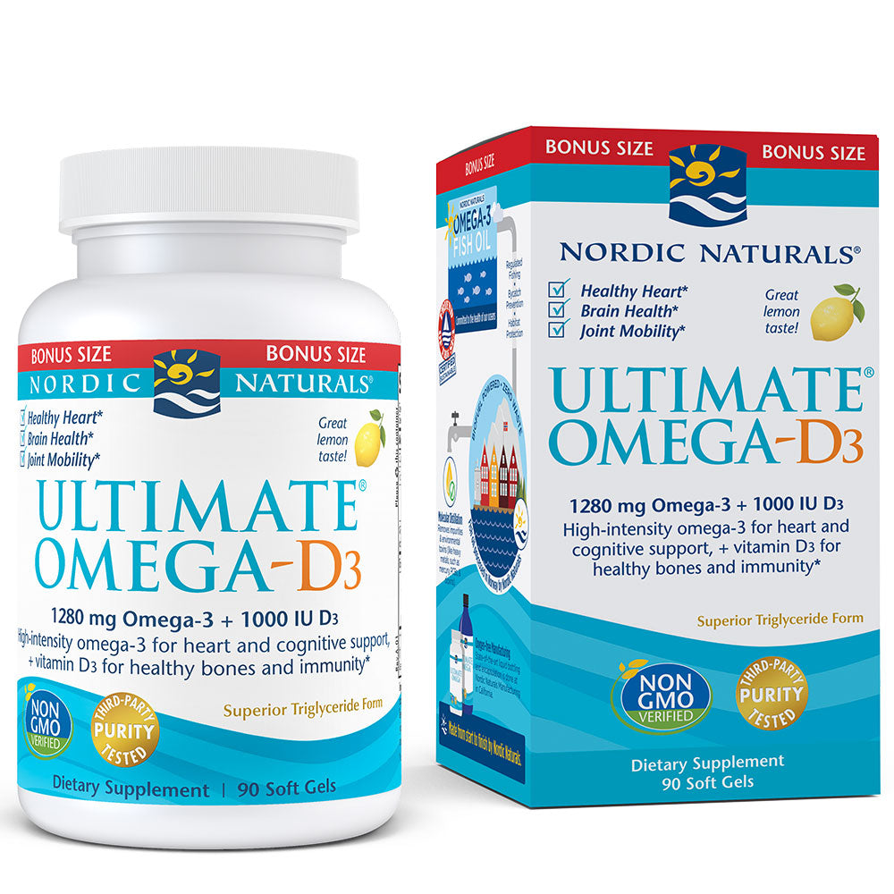 Nordic Naturals Ultimate Omega-D3 Softgels  Lemon  1280 Mg  Fish Oil 90 Ct