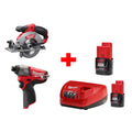 Milwaukee M12 12V Lithium-Ion Cordless 5-3/8 in. Cordless Circular Saw and 1/4 in. FUEL Impact Driver Combo Kit (2-Tool)