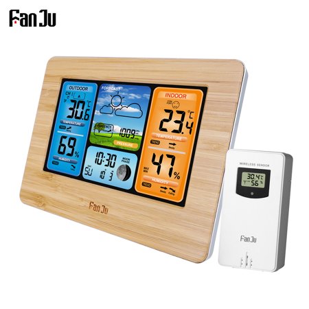 FanJu FJ3373 Multifunction Digital Weather Station LCD Alarm Clock Indoor Outdoor Weather Forecast Barometer Thermometer Hygrometer with Wireless Outd