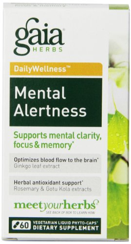 Gaia Herbs Mental Alertness Vegan Liquid Capsules, 60 Count - Memory and Focus Supplement, Enhance Mental Performance, Boost Brain Blood Flow