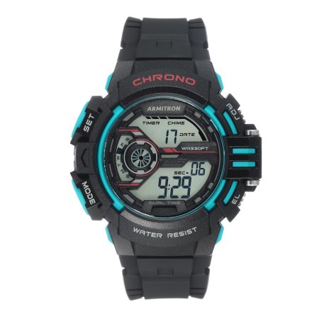 Armitron Mens Sports Black and Turquoise Resin Strap Round Watch