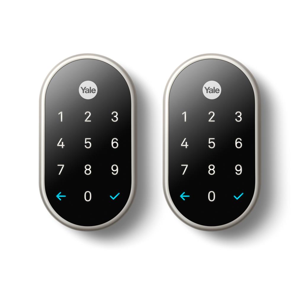Google Nest X Yale Lock - Tamper-Proof Smart Deadbolt Lock with Nest Connect 2-Pack - Satin Nickel