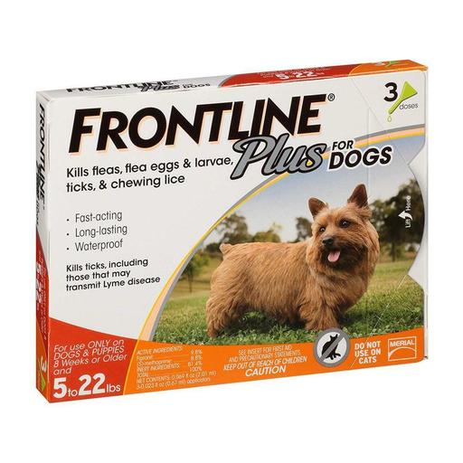 Frontline Plus for Dogs Small Dog (5-22 Pounds) Flea and Tick Treatment, 3 Doses